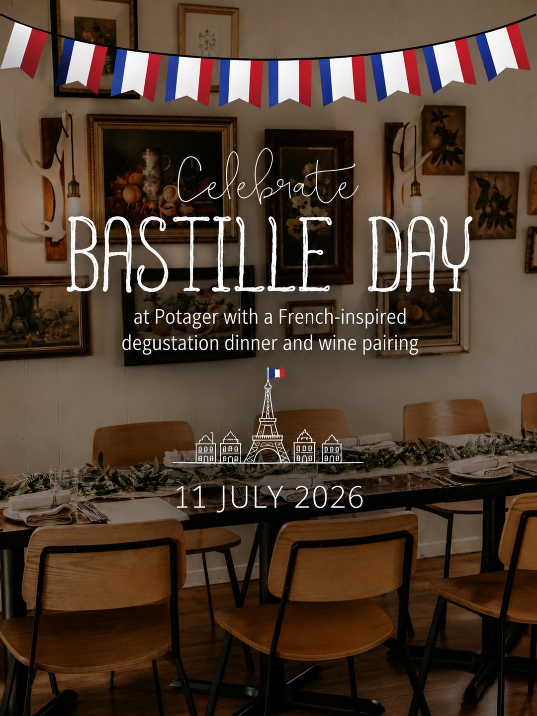 🇫🇷✨ There's still time to join us for our Bastille Day Dinner at Potager.⁠
⁠
If you've been looking for an excuse to gather with friends over exceptional food and wine, this is it.⁠
⁠
Enjoy a French-inspired degustation menu, thoughtfully paired with premium wines and served as a shared long-table experience in our intimate dining room.⁠
⁠
📅 Saturday 11 July 2026⁠
🕕 6:00pm sharp⁠
💰 $185 per person⁠
🍷 Matched wine pairing included⁠
🍽 French-inspired long-table degustation⁠
⁠
Seats are limited, so if you've been thinking about joining us, now's the time to book.⁠
⁠
✨ Make a weekend of it⁠
⁠
Why not turn your evening into a relaxing hinterland escape with a stay at @potagerhouse, @elysianhillsvenue or @cascade.springs? You can also complete your weekend with a scenic river cruise from our friends at @tweedecocruises.⁠
⁠
Book your seat via the link in our bio, we'd love to welcome you for a memorable evening of beautiful food, fine wine and French-inspired hospitality.⁠
⁠
🇫🇷🍷🥖⁠