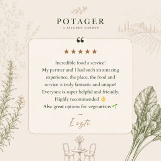 There's nothing more rewarding than hearing our guests leave with full hearts (and full bellies!).⁠
⁠
Thank you, Eszti, for your kind words. It was a pleasure welcoming you to Potager, and we're so glad you enjoyed the food, the service and the experience. Creating memorable moments around the table is what we're all about. 🤎🌿⁠
⁠
#Potager #AKitchenGarden #PaddockToPlate #TweedFood #NorthernNSW #Carool #SupportLocal #GardenToTable #FoodWithHeart #GuestLove