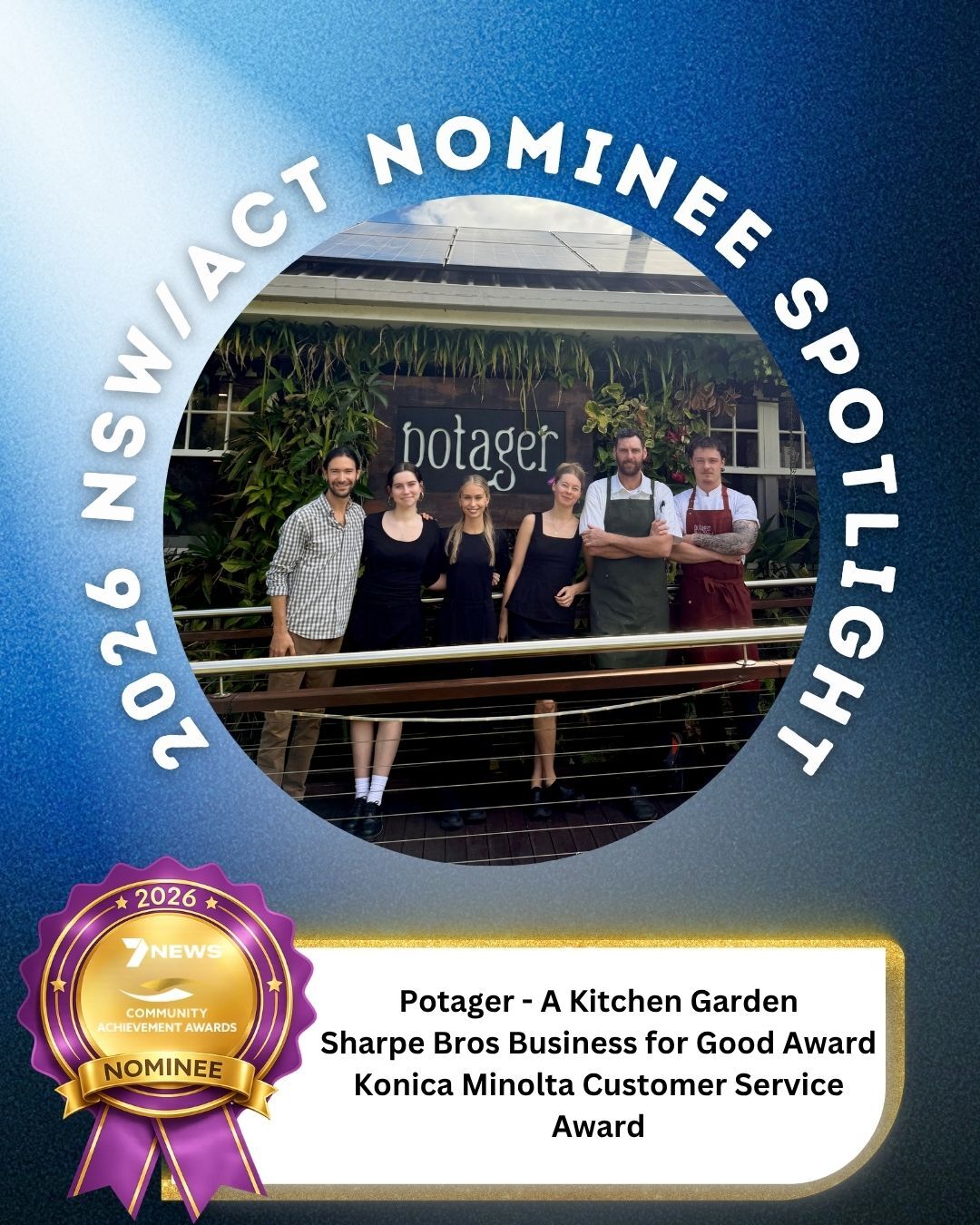 We’re thrilled to share that Potager has been nominated for the Sharpe Bros Business for Good Award in the 7NEWS Community Achievement Awards for NSW/ACT. @communityachievementawards

For us, Potager has always been about more than what arrives at the table. It’s about our people, our community, the produce we grow and source, and making thoughtful choices that support the place we’re lucky to call home.

To be recognised through a nomination that celebrates businesses making a positive contribution is something our whole team is incredibly proud of.

Our nomination will now be reviewed by the judging panel, and we’re looking forward to what comes next.

A heartfelt thank you to our team, local producers, growers, guests and wider community who continue to be part of the Potager story. 🌿

#Potager #CommunityAchievementAwards #BusinessForGood #TheTweed #NorthernRivers #SupportLocal #PaddockToPlate